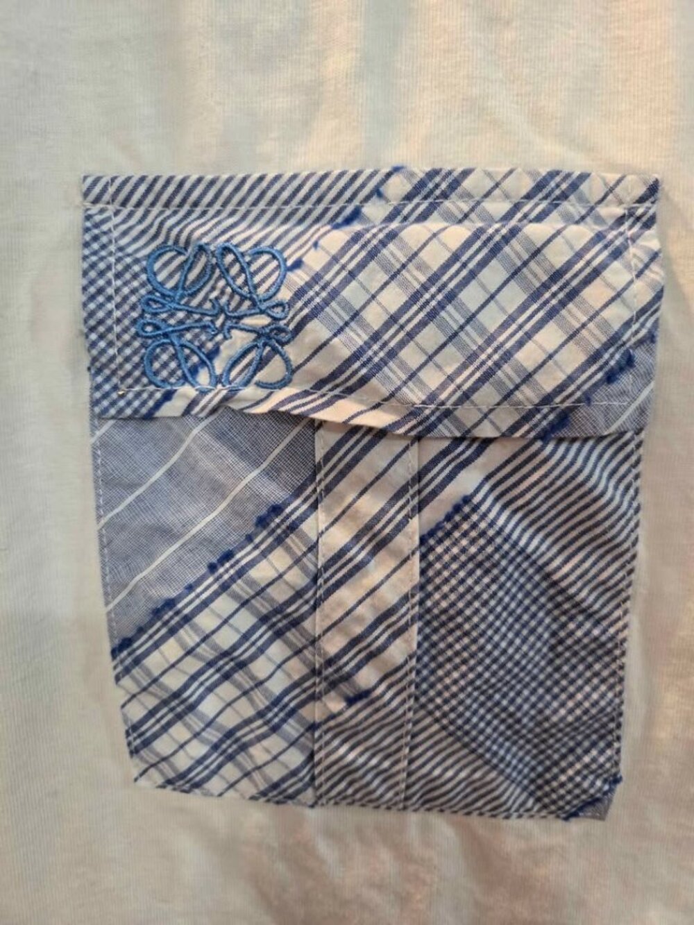 LOEWE Medium Mens Tshirt Blue Plaid Pocket Logo Basic Tee